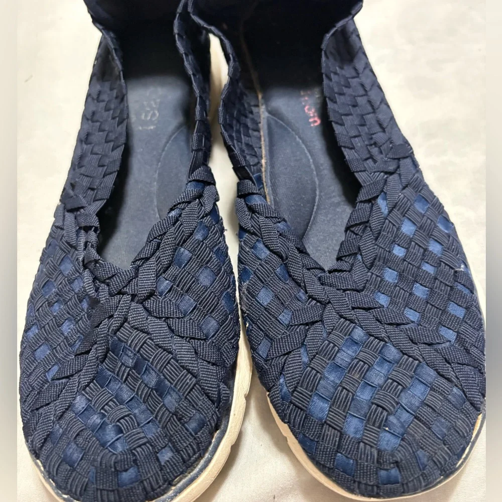 Women's Navy Woven Flats - Picture 1 of 6